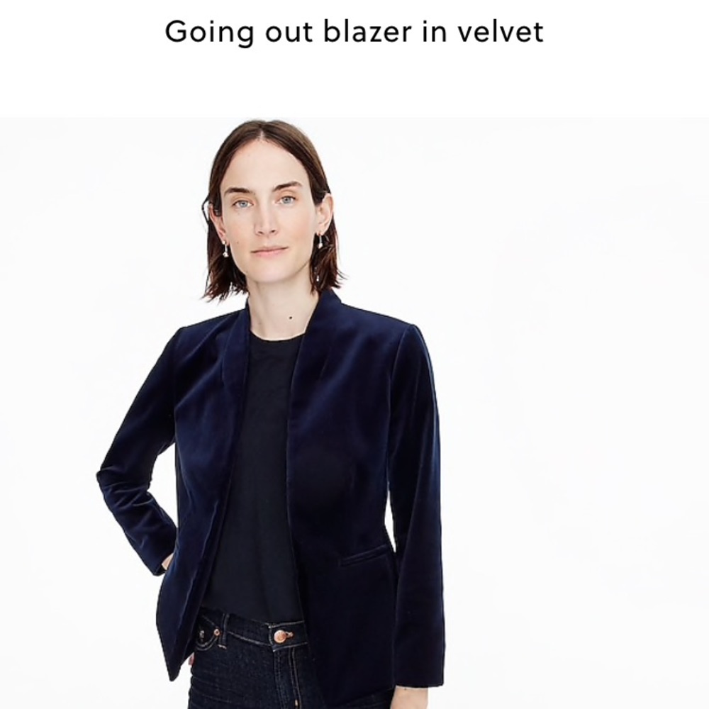 NWOT J. Crew black velvet “going out” blazer